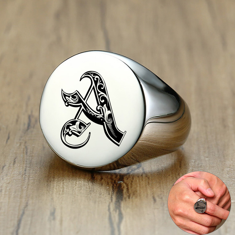 Statement Cocktail Ring - Vnox Stijlvolle Patroon Lettertype Initial Stempel